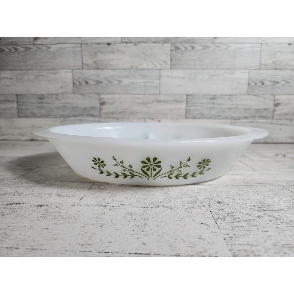 Vintage Glasbake Jennette Green Daisy Divided Oval Serving Baking Dish J2352